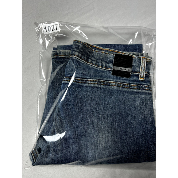 Vtg Bebe Jeans Womens Size 32 Mid Rise Flare Seamed Sandblast Wash Y2K USA Retro - Picture 9 of 10